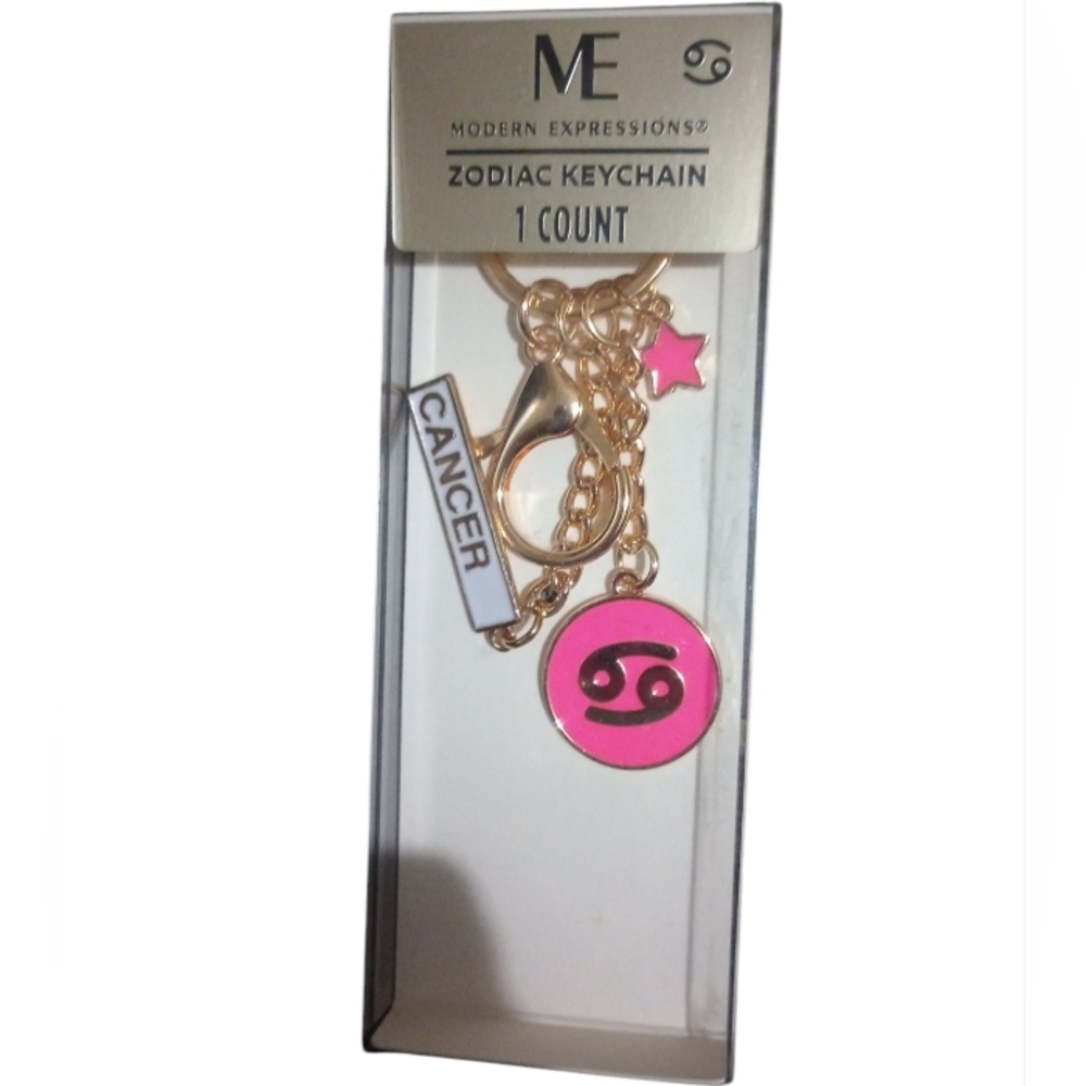 New Modern Expressions Gold Toned and Pink  Cancer Keychain/ Bag Charm